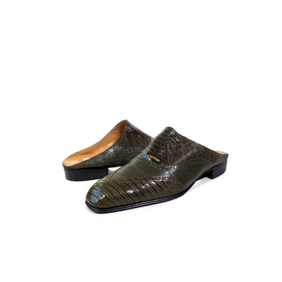 MAURI Shoes Mens Size 8 Exotic Forest Green Lizard Slip on Mule